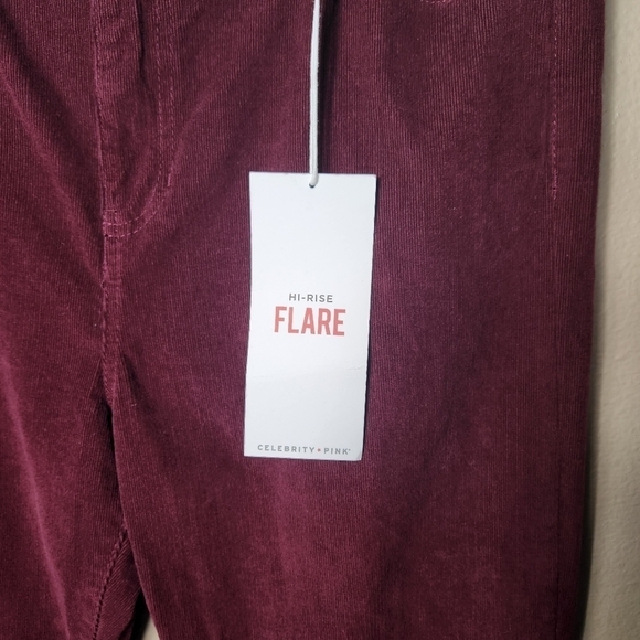 Celebrity Pink Corduroy Burgundy Hi Rise Flare Frayed Hem Pants-Size 19/34 (NWT) - Picture 4 of 10